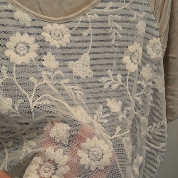 Short sleeve top with lace overlay in front - Picture 2 of 4